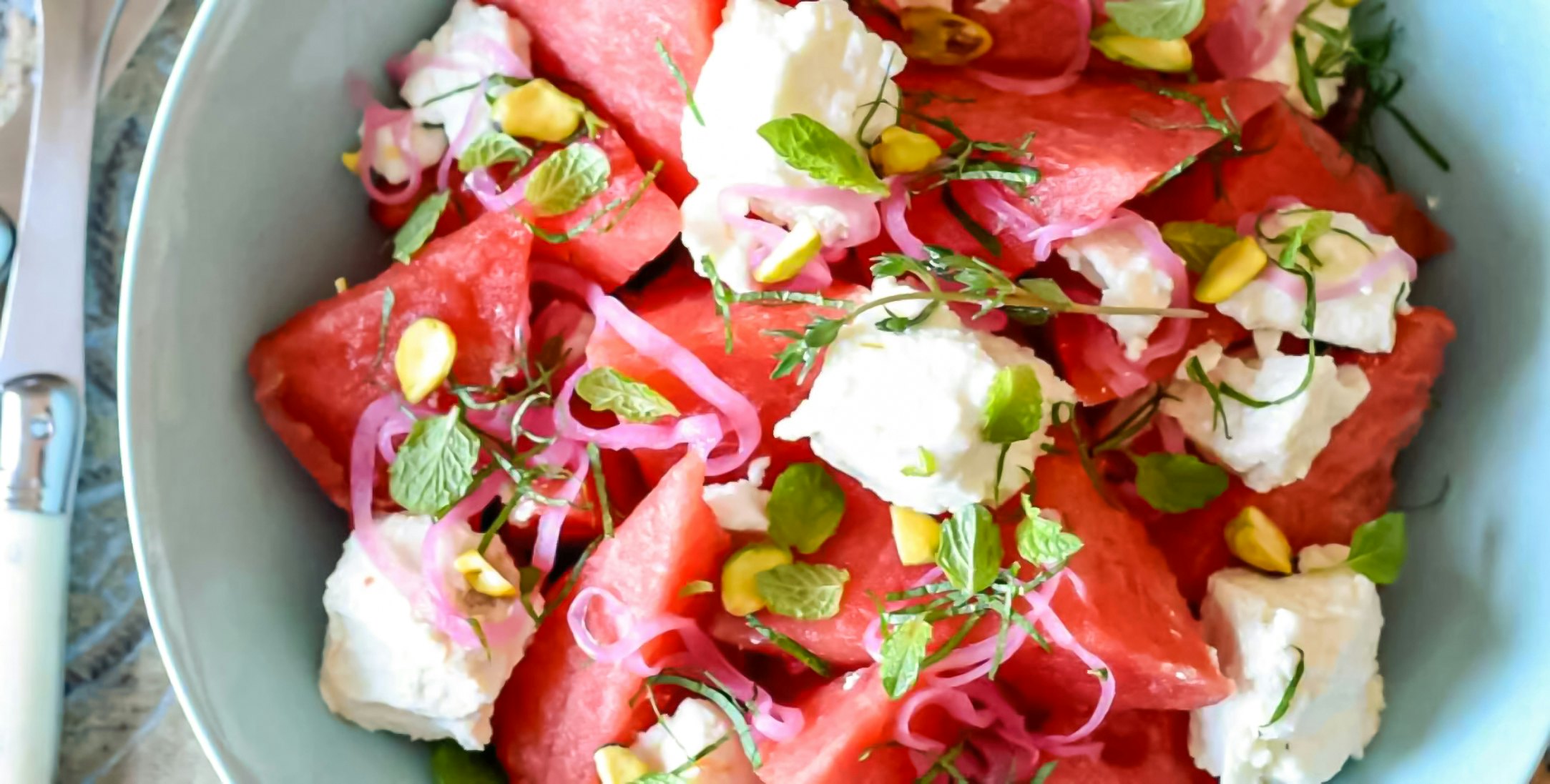 Watermelon Salad With Goats and Cheese Mint