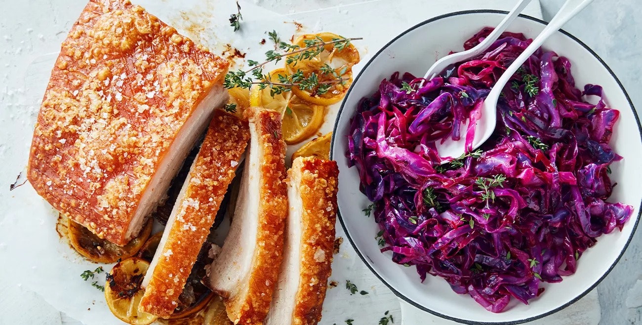 Roast Pork Belly with Sauteed Cabbage