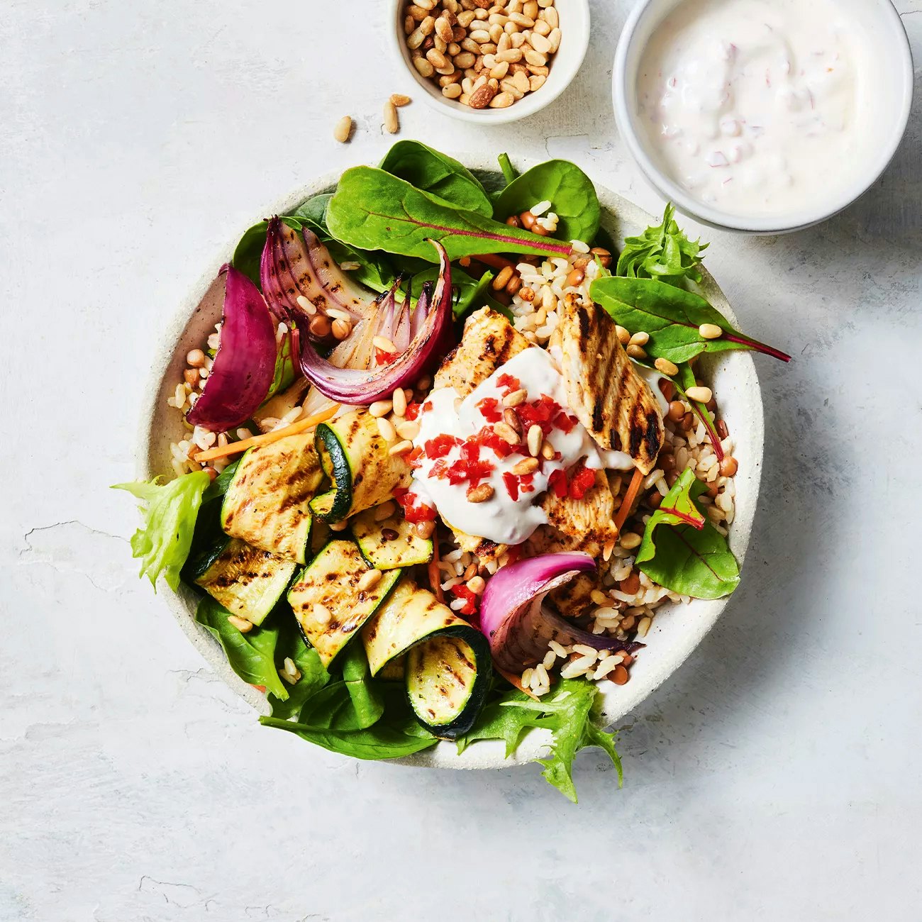 Middle Eastern Inspired Chicken Veggie Bowls