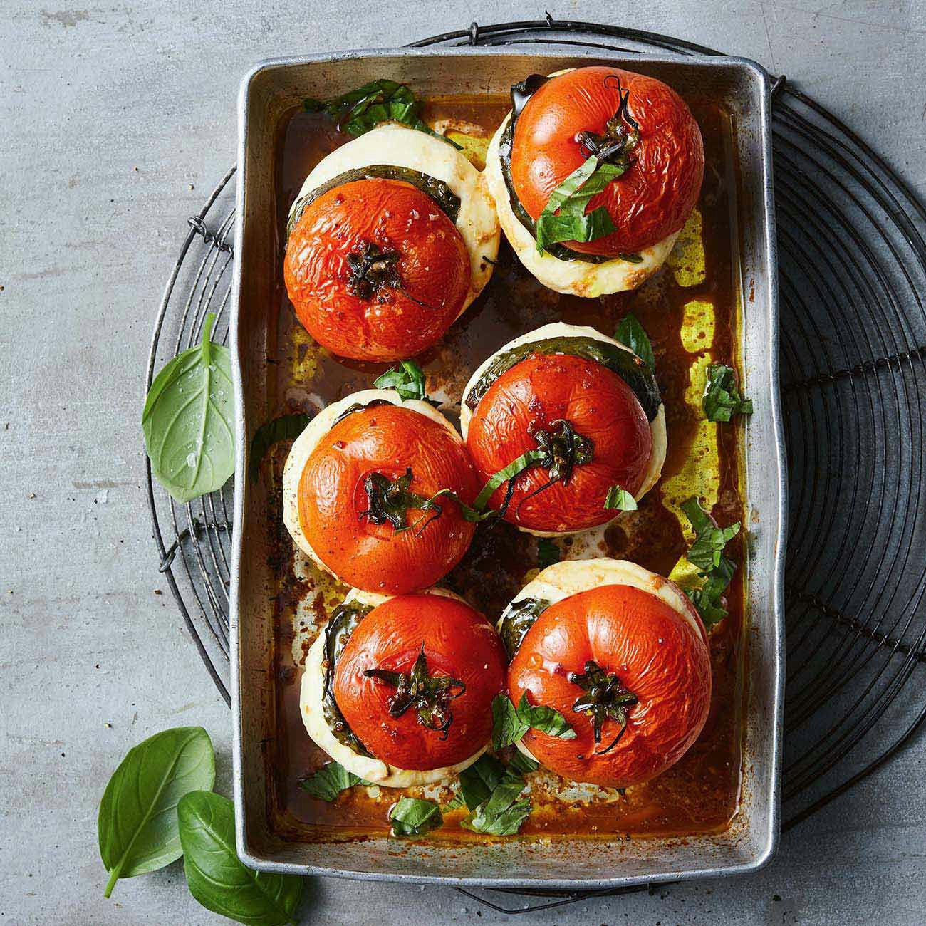 Roasted Tomatoes With Mozzarella Basil