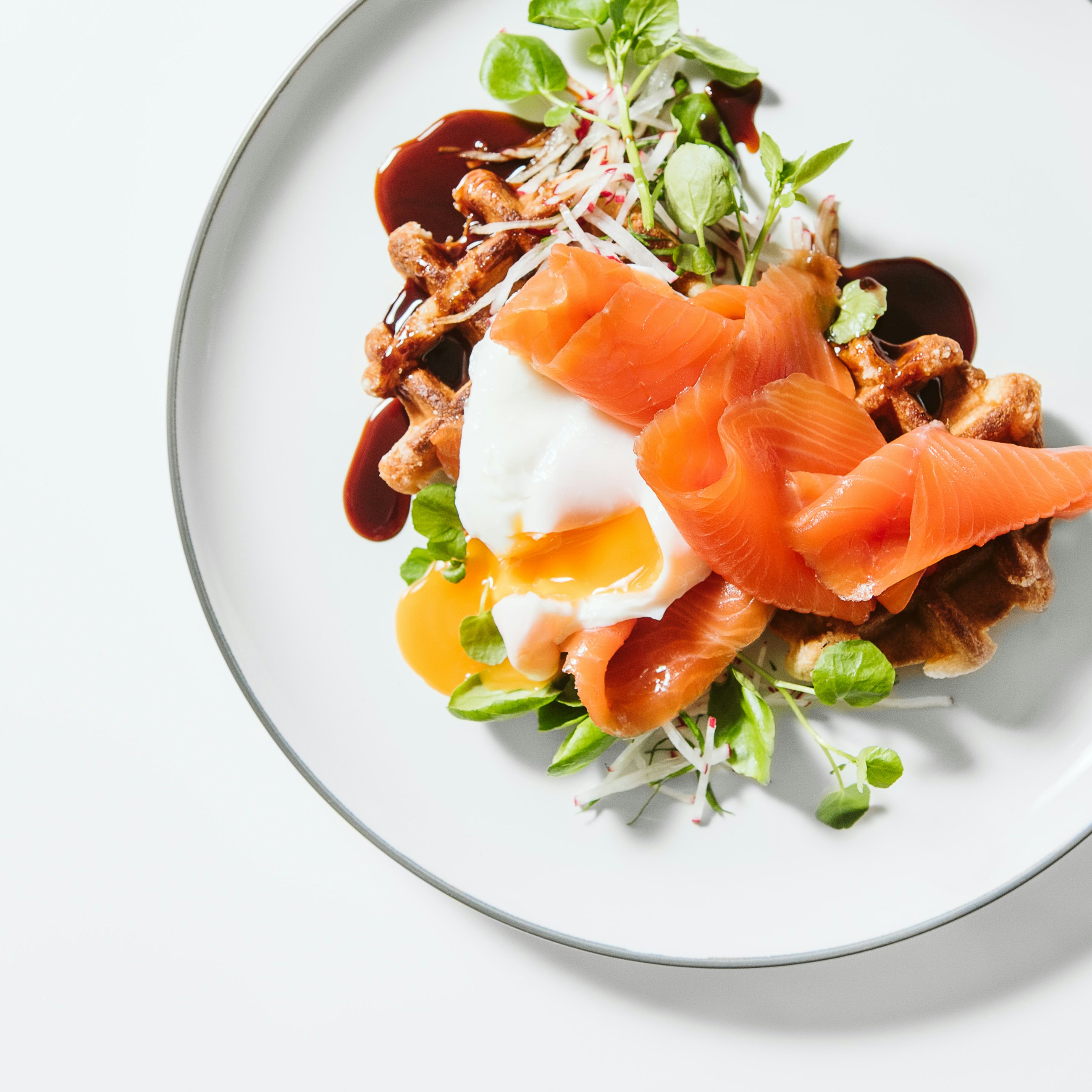 Aoraki Cold Smoked Salmon on waffles