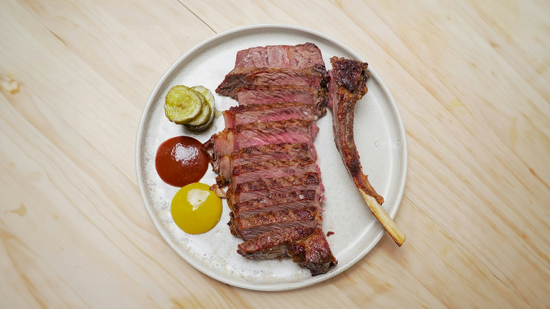 Roasted Ribeye with Al Brown Kasundi Habanero Mustard and Bones Pickles